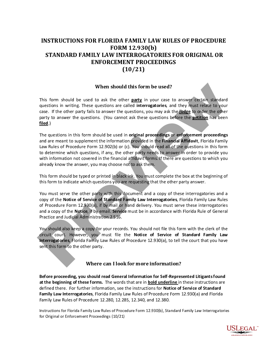 page 0 Standard Family Law Interrogatories for Original or Enforcement Proceedings preview