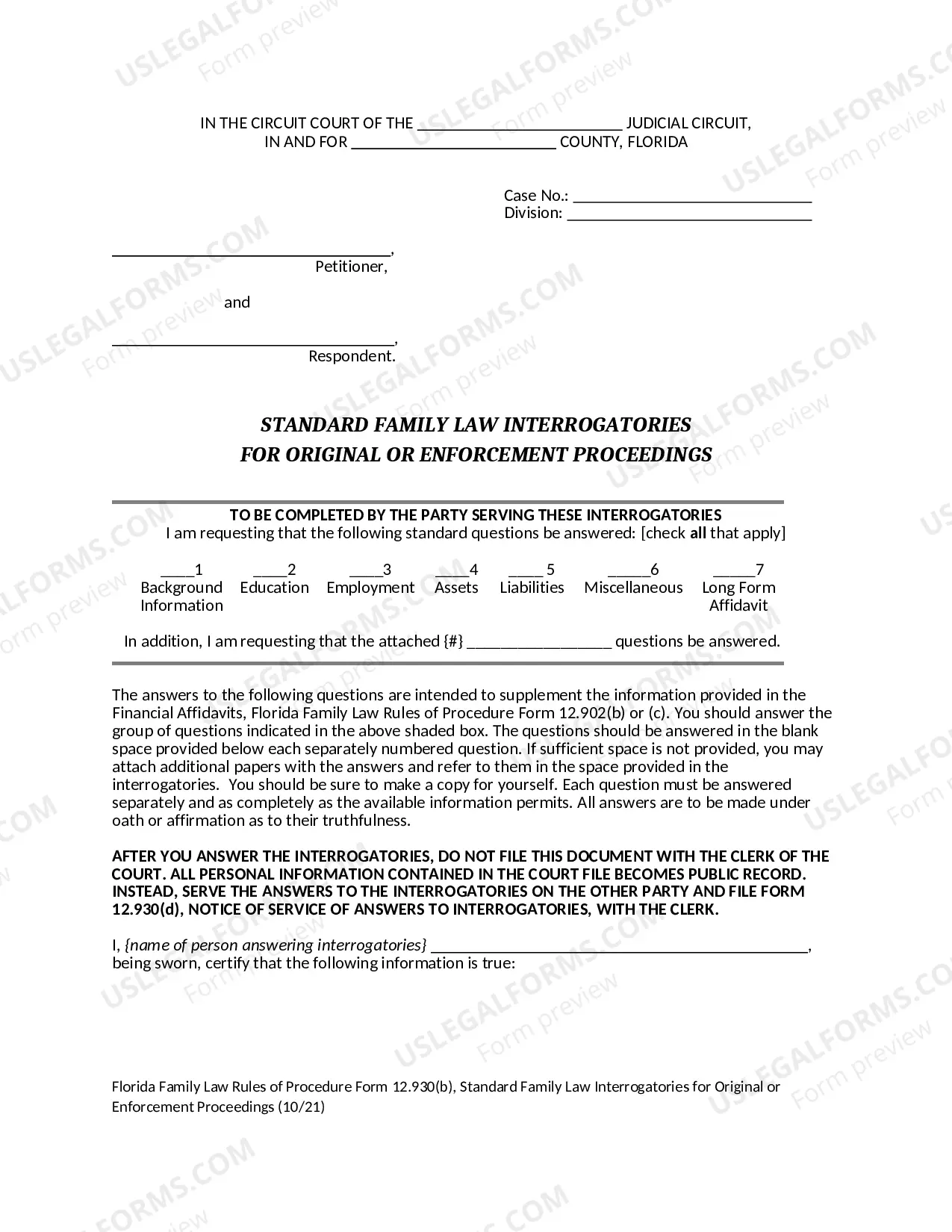 Preview Standard Family Law Interrogatories for Original or Enforcement Proceedings