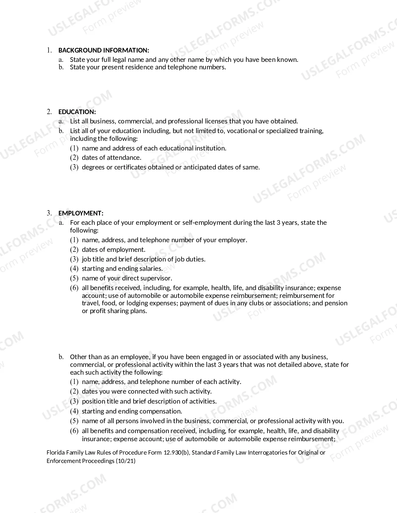 Preview Standard Family Law Interrogatories for Original or Enforcement Proceedings