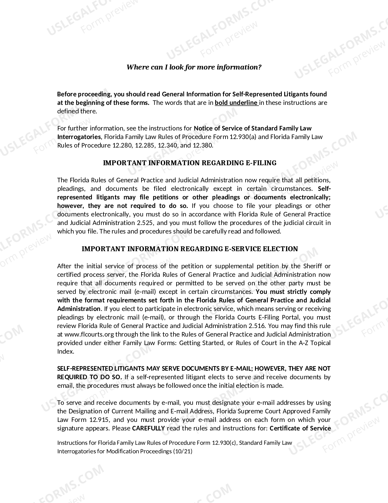 Florida Standard Family Law Interrogatories for Modification