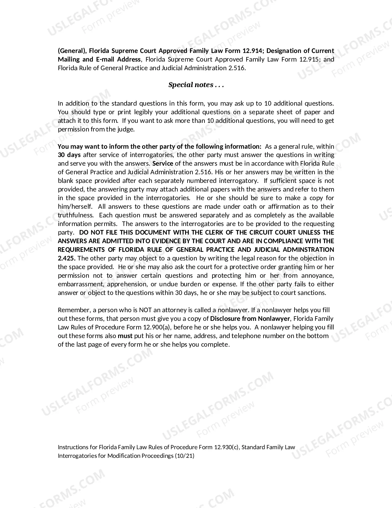 Preview Standard Family Law Interrogatories for Modification Proceedings