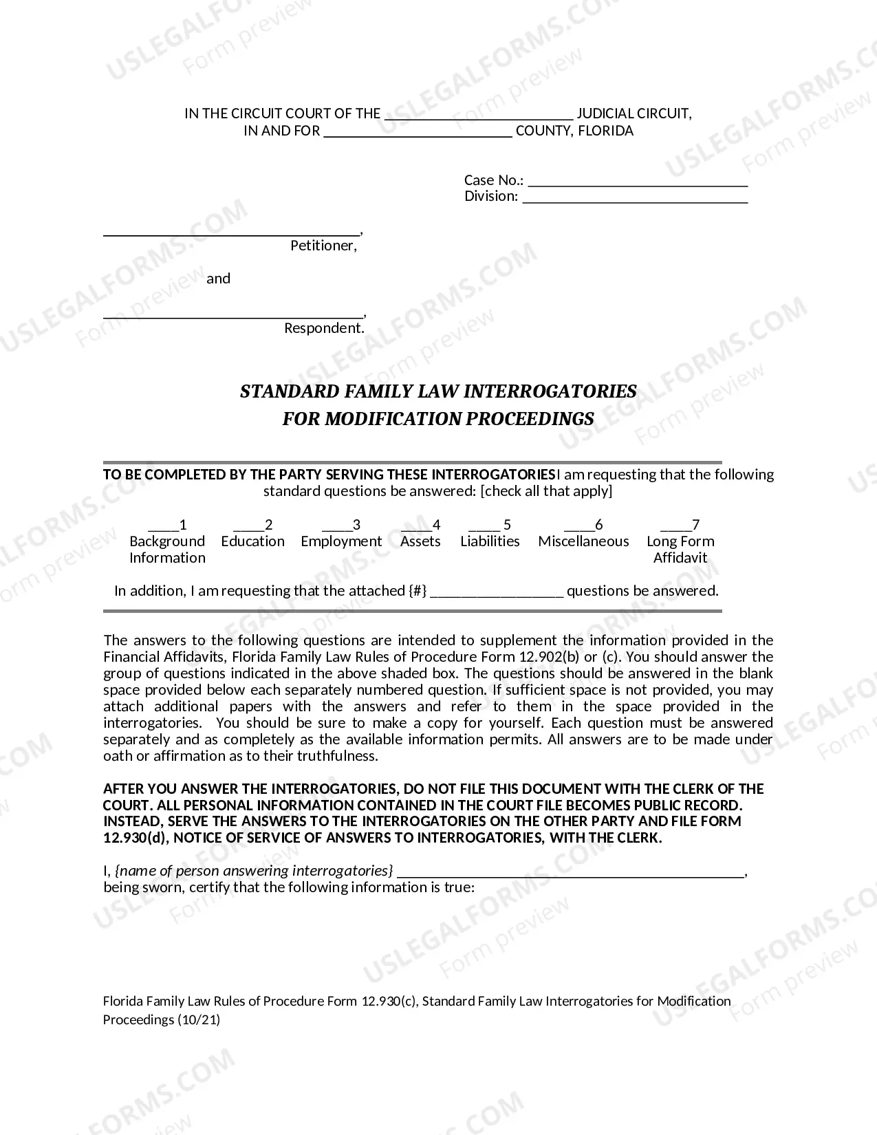 Preview Standard Family Law Interrogatories for Modification Proceedings
