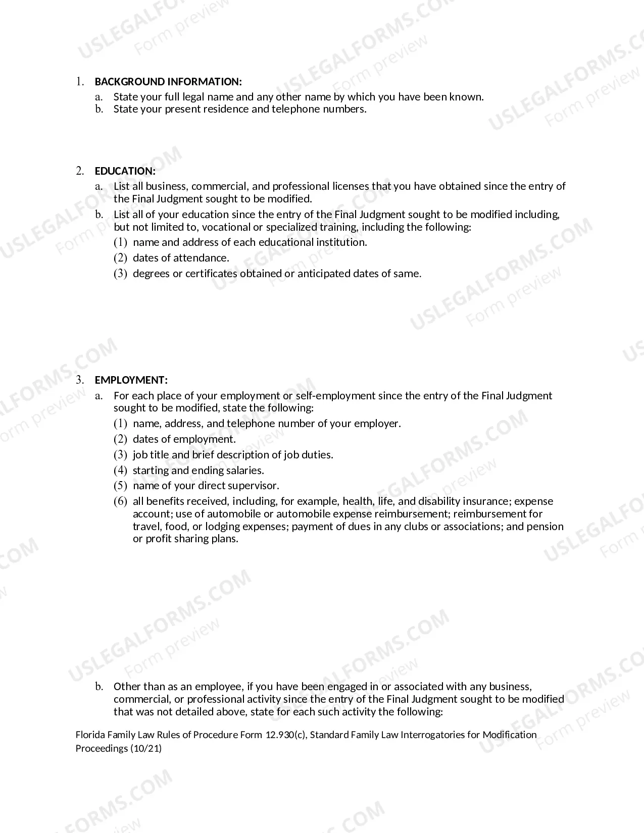 Preview Standard Family Law Interrogatories for Modification Proceedings