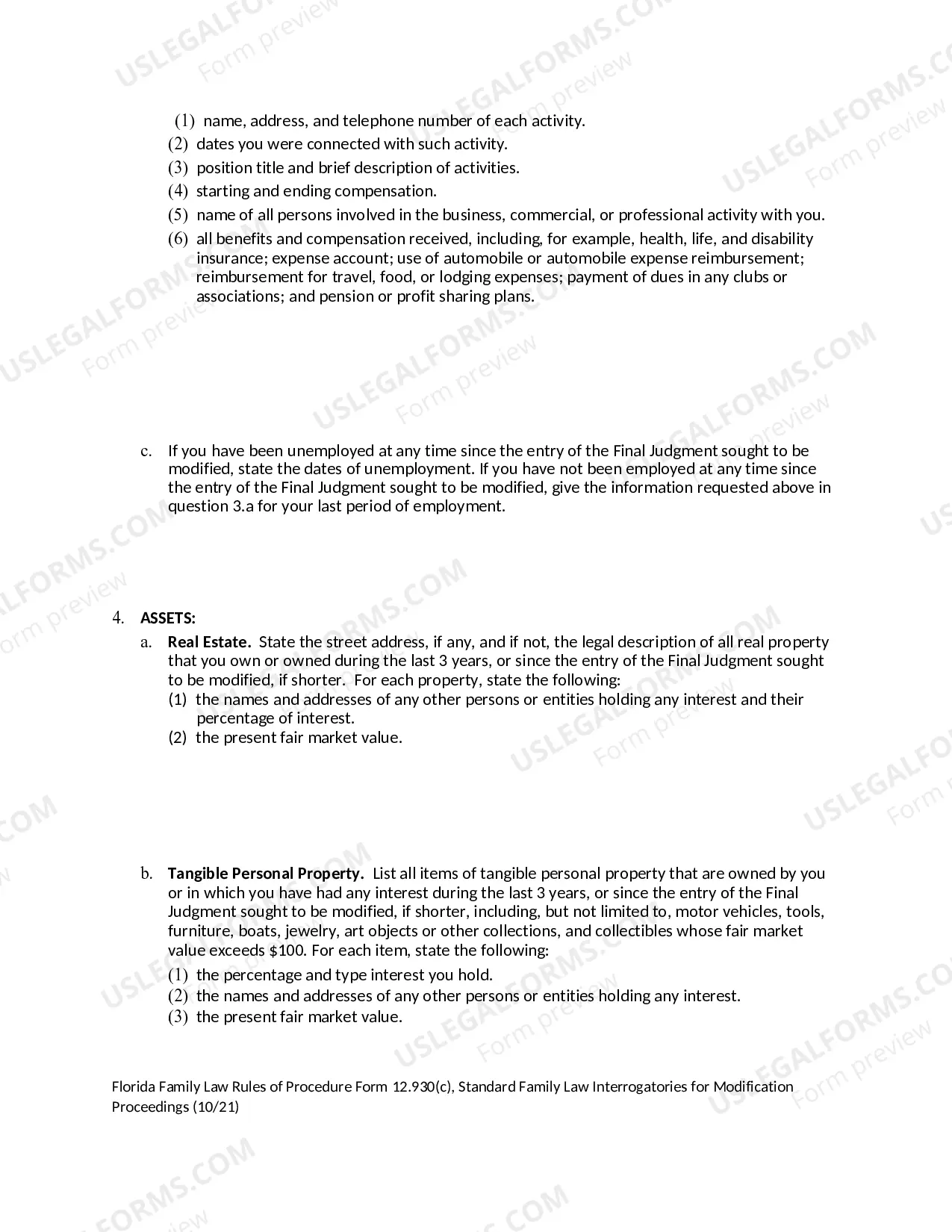 Preview Standard Family Law Interrogatories for Modification Proceedings