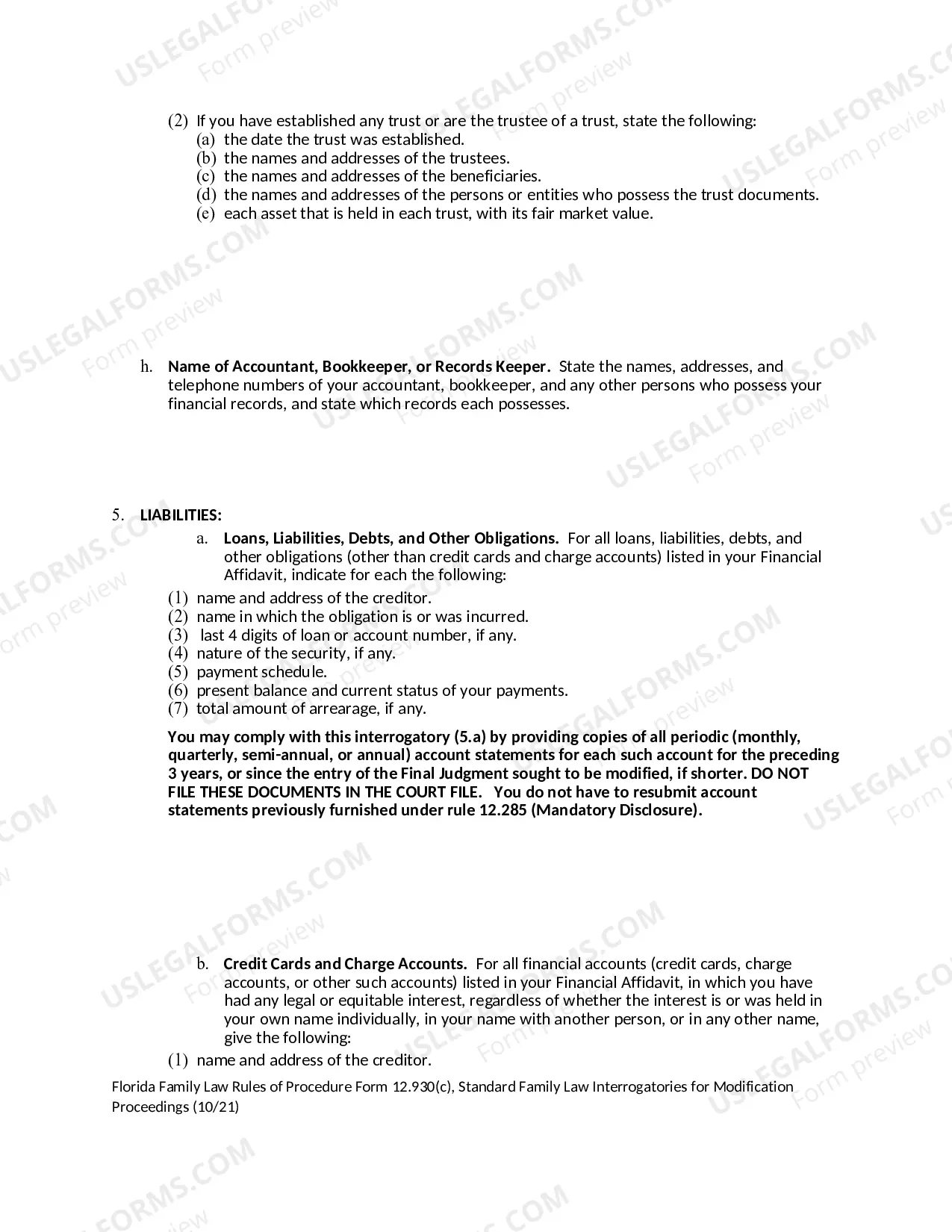 Preview Standard Family Law Interrogatories for Modification Proceedings