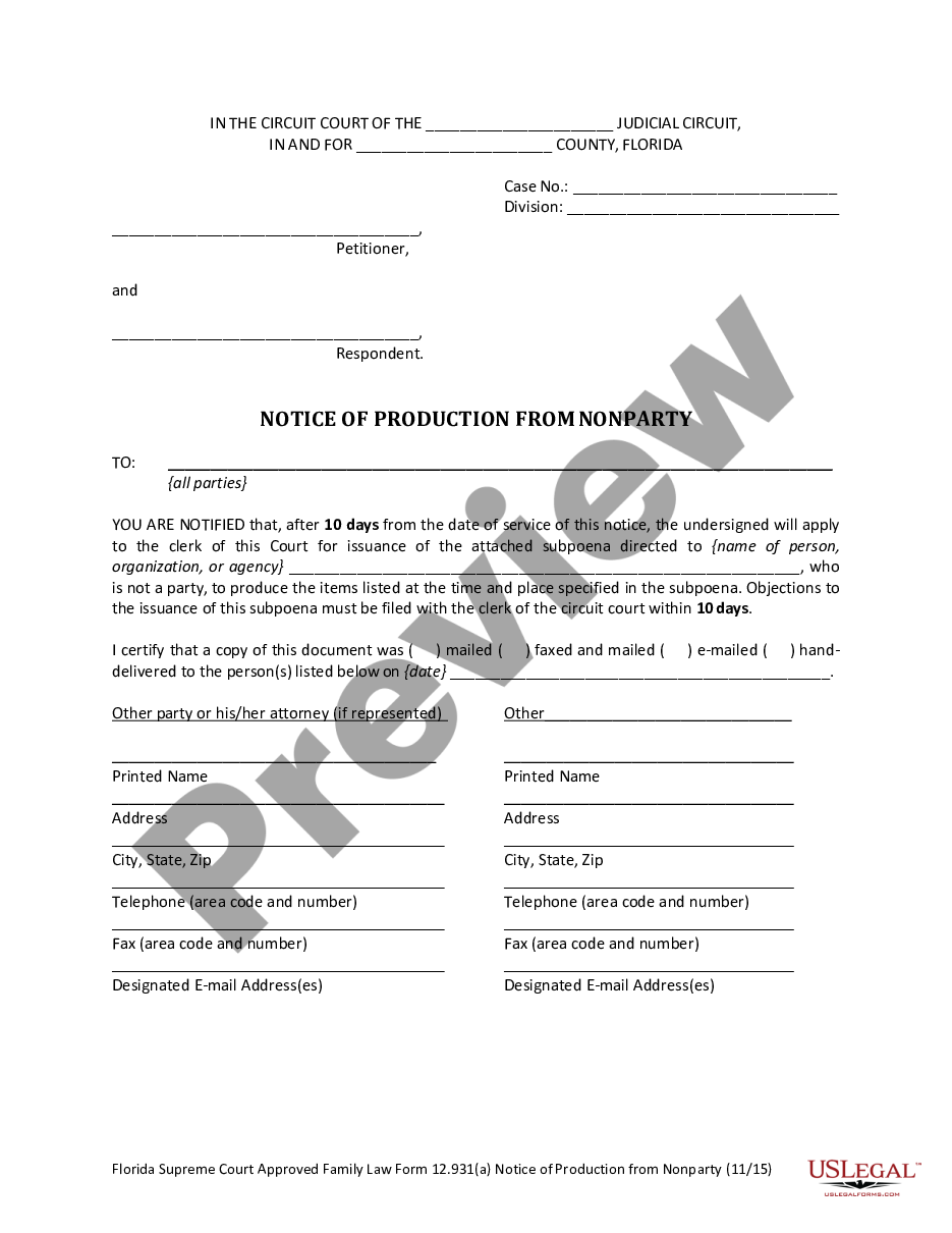 form Notice of Production from Nonparty - Subpoena for Production of Documents from Nonparty preview