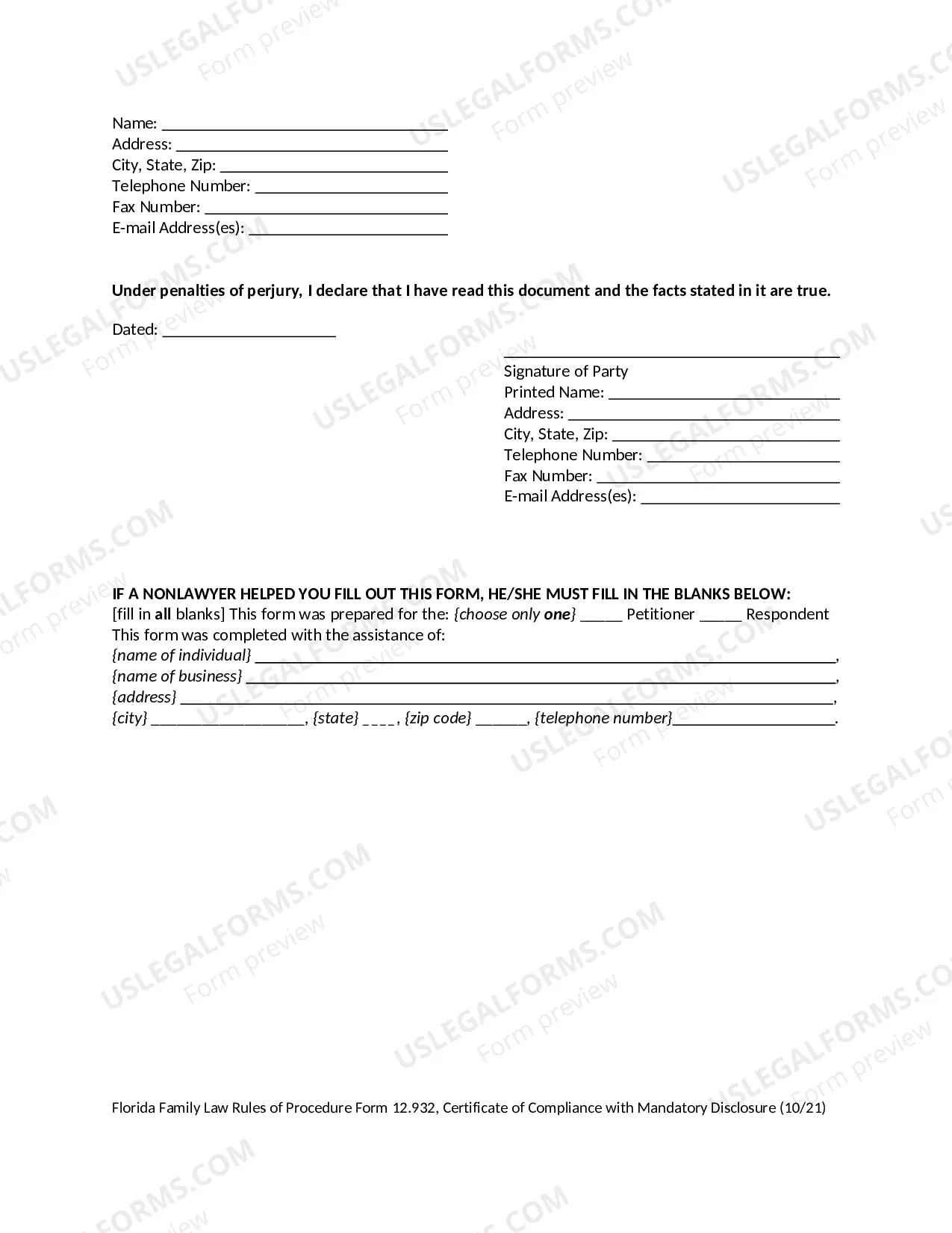 Preview Certificate of Compliance with Mandatory Disclosure
