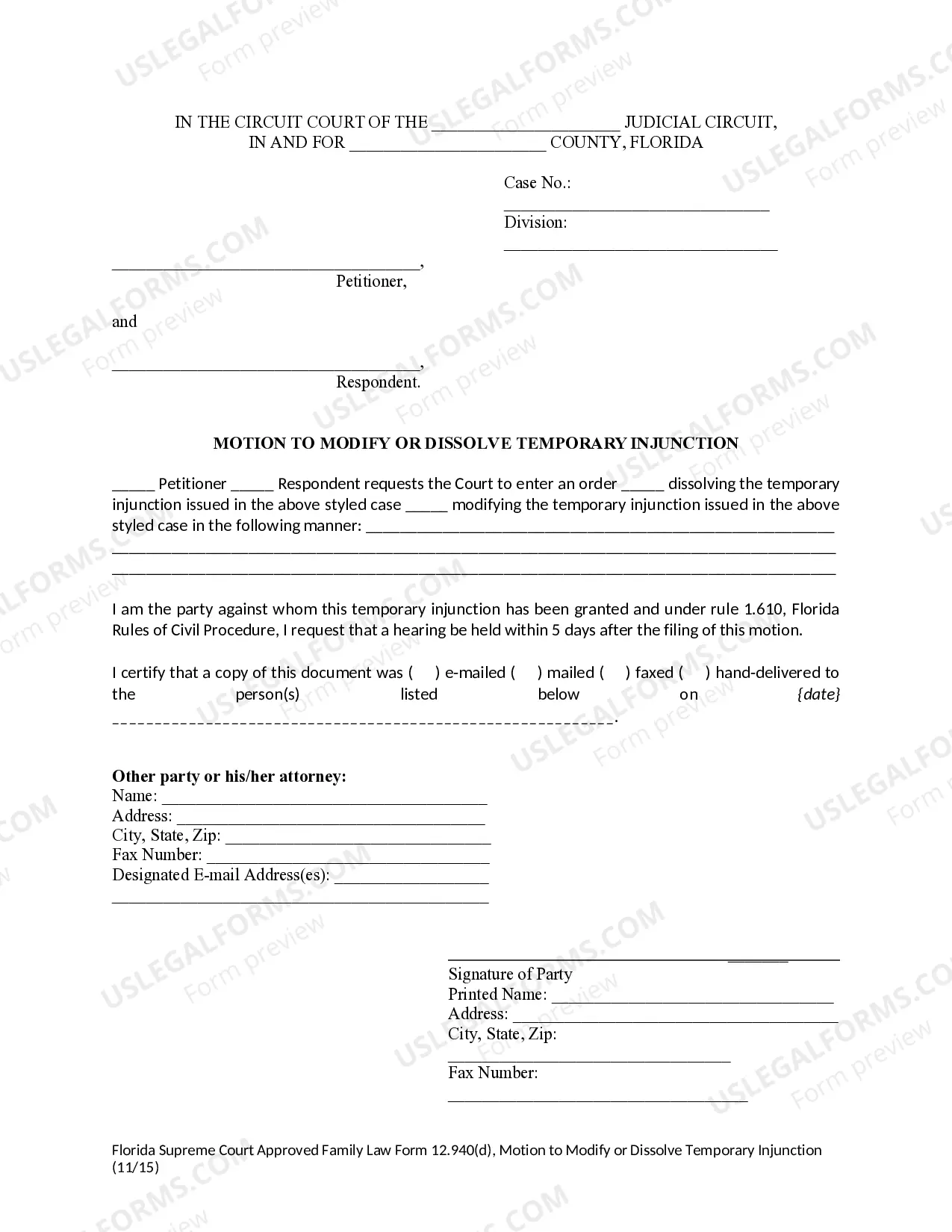 Preview Motion to Modify or Dissolve Temporary Injunction