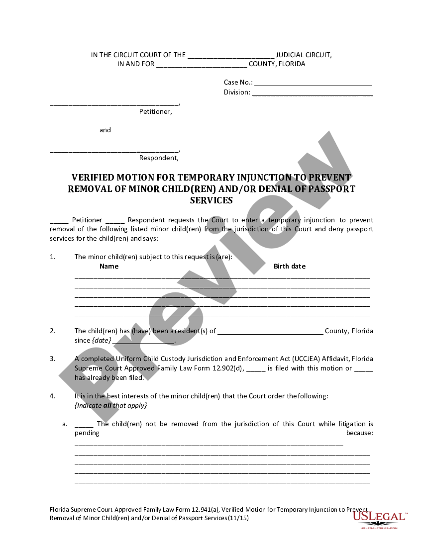 florida-verified-motion-for-temporary-injunction-to-prevent-removal-of
