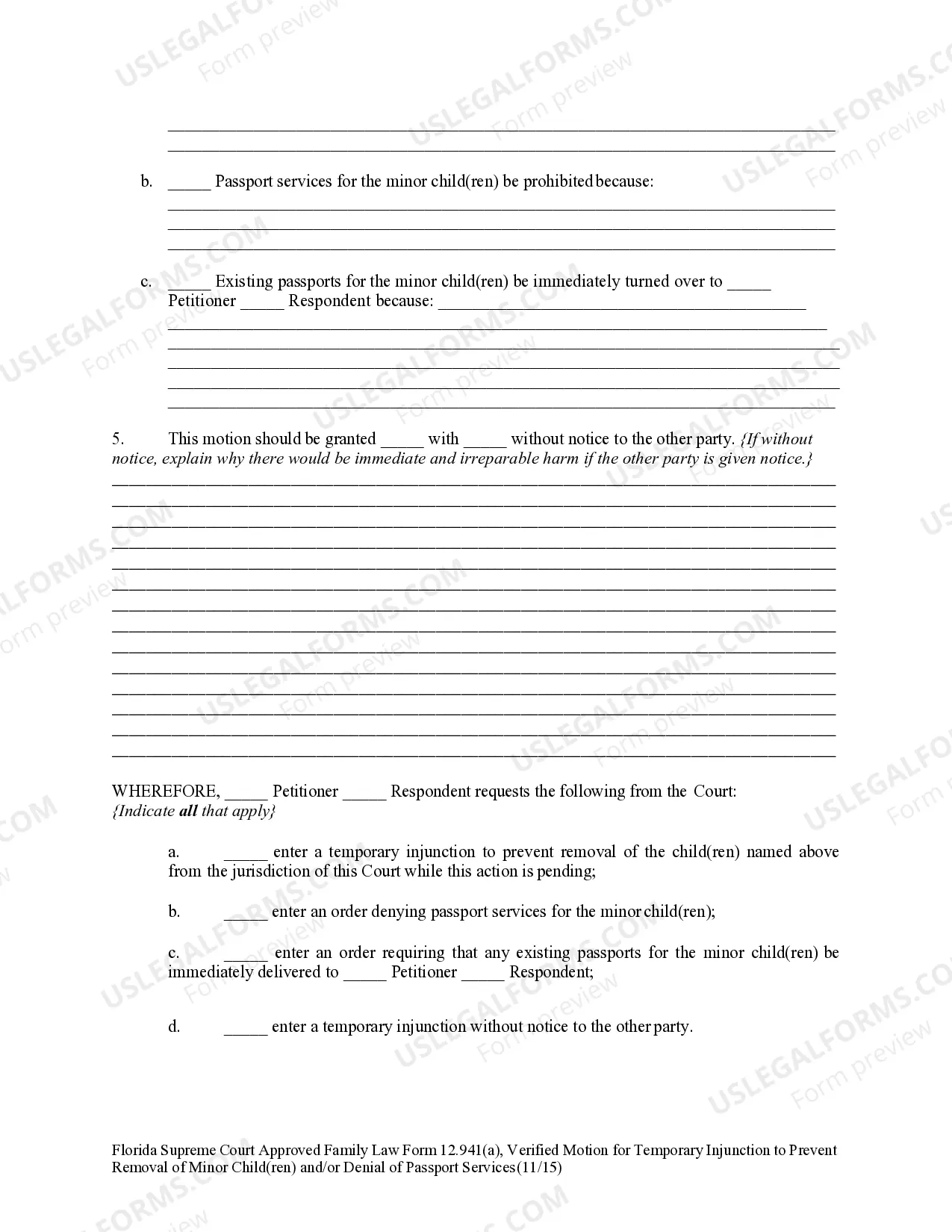 Preview Verified Motion for Temporary Injunction to Prevent Removal of Minor Children and or Denial of Passport Services