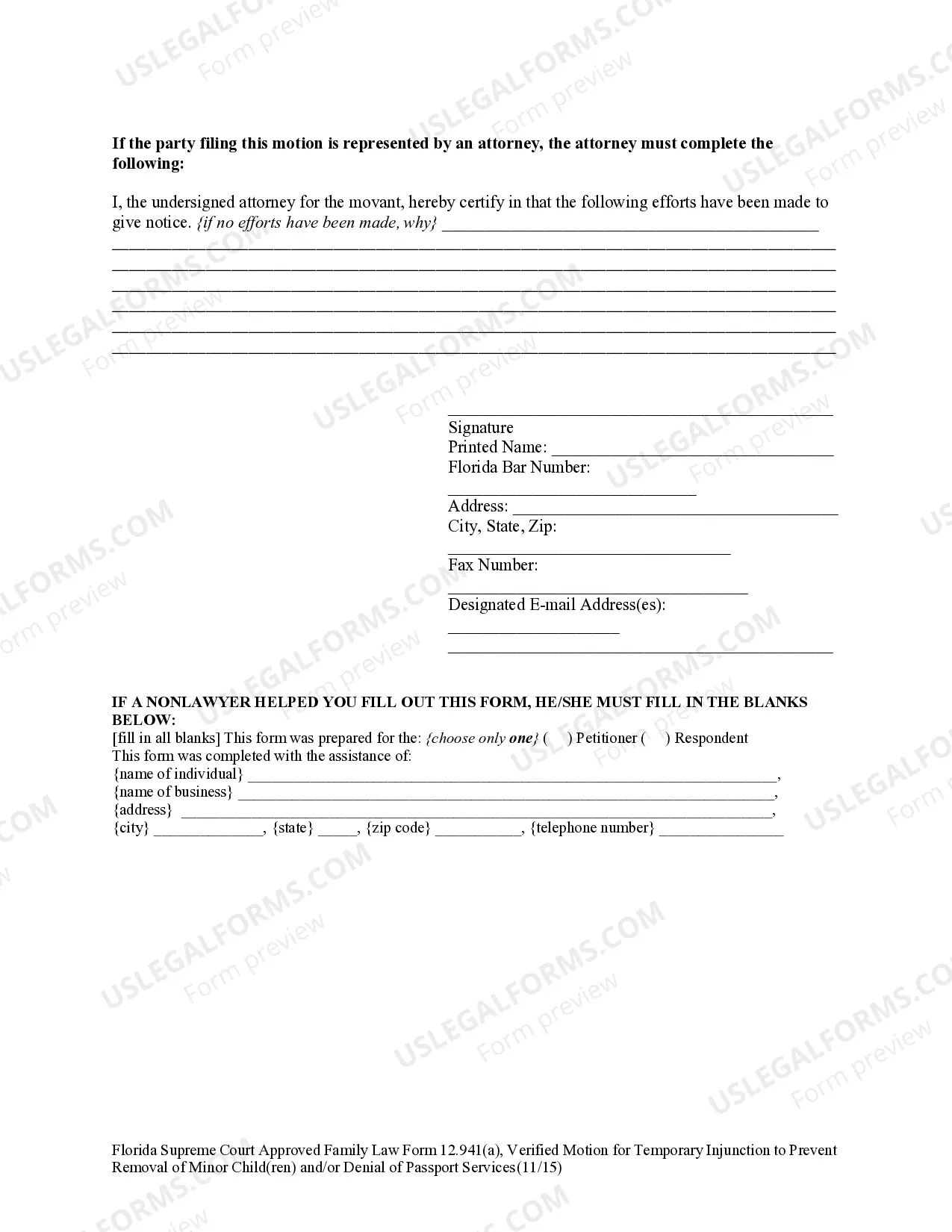 Preview Verified Motion for Temporary Injunction to Prevent Removal of Minor Children and or Denial of Passport Services