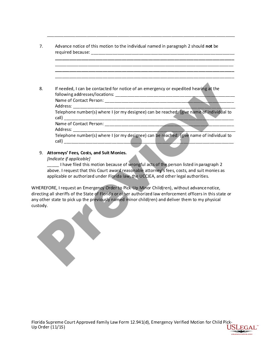 page 4 Emergency Verified Motion for Child Pick-Up Order preview
