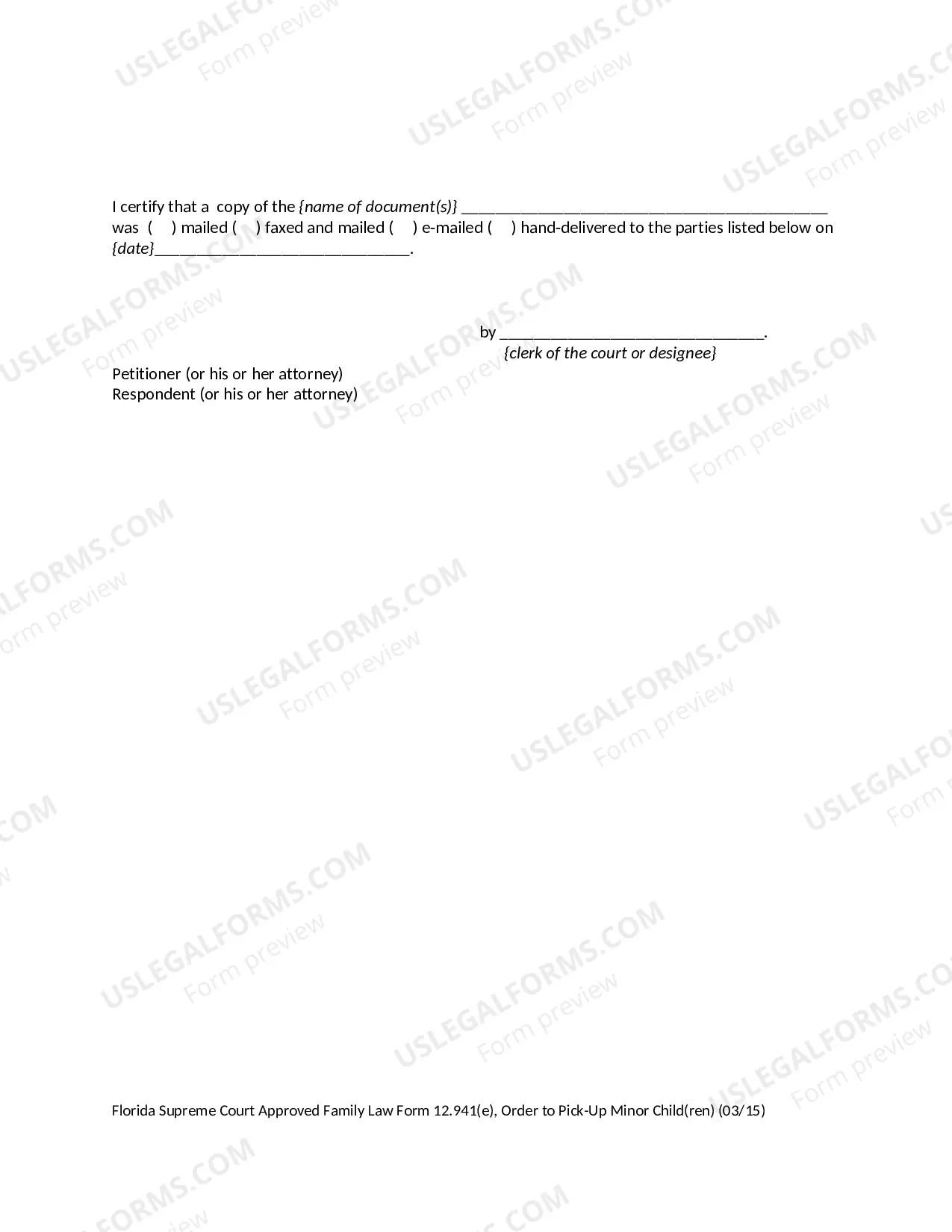Preview Order to Pick-Up Minor Children