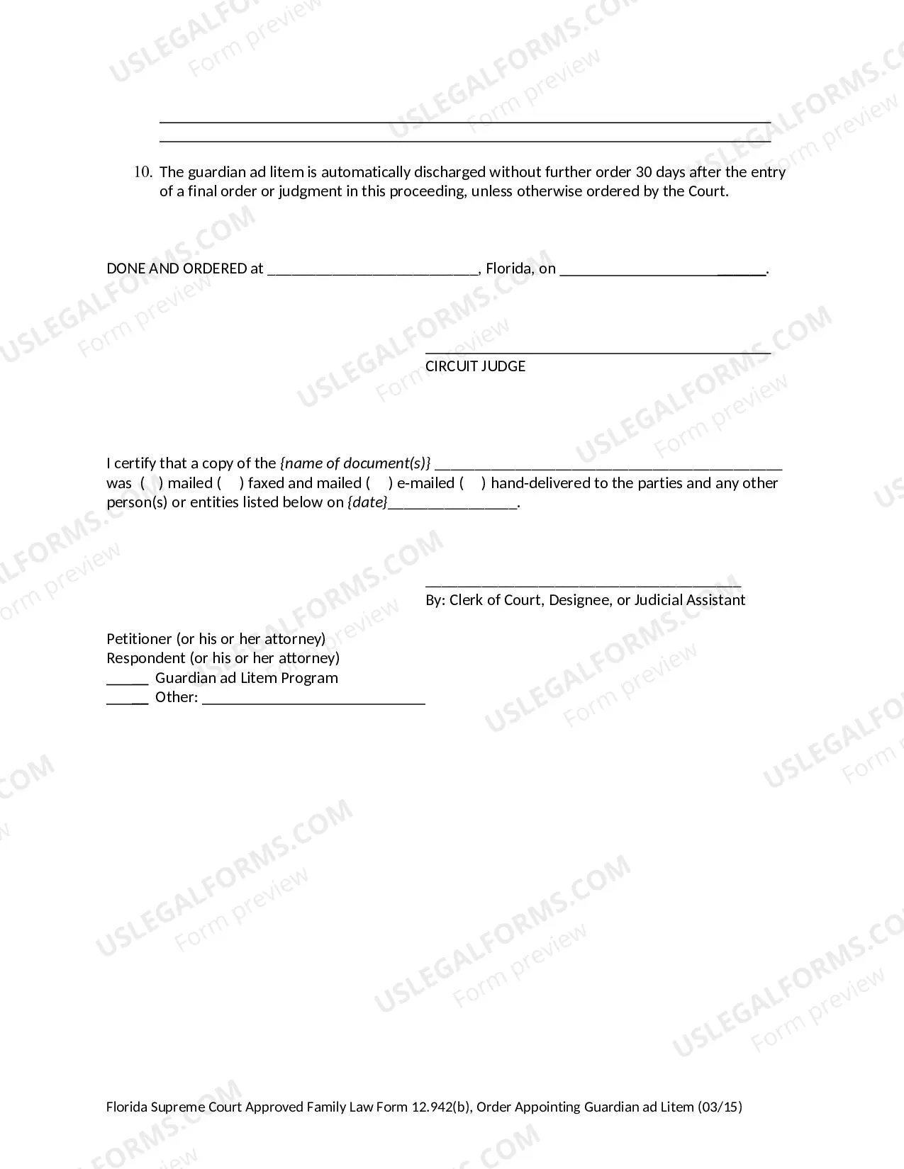 Preview Order Appointing Guardian ad Litem