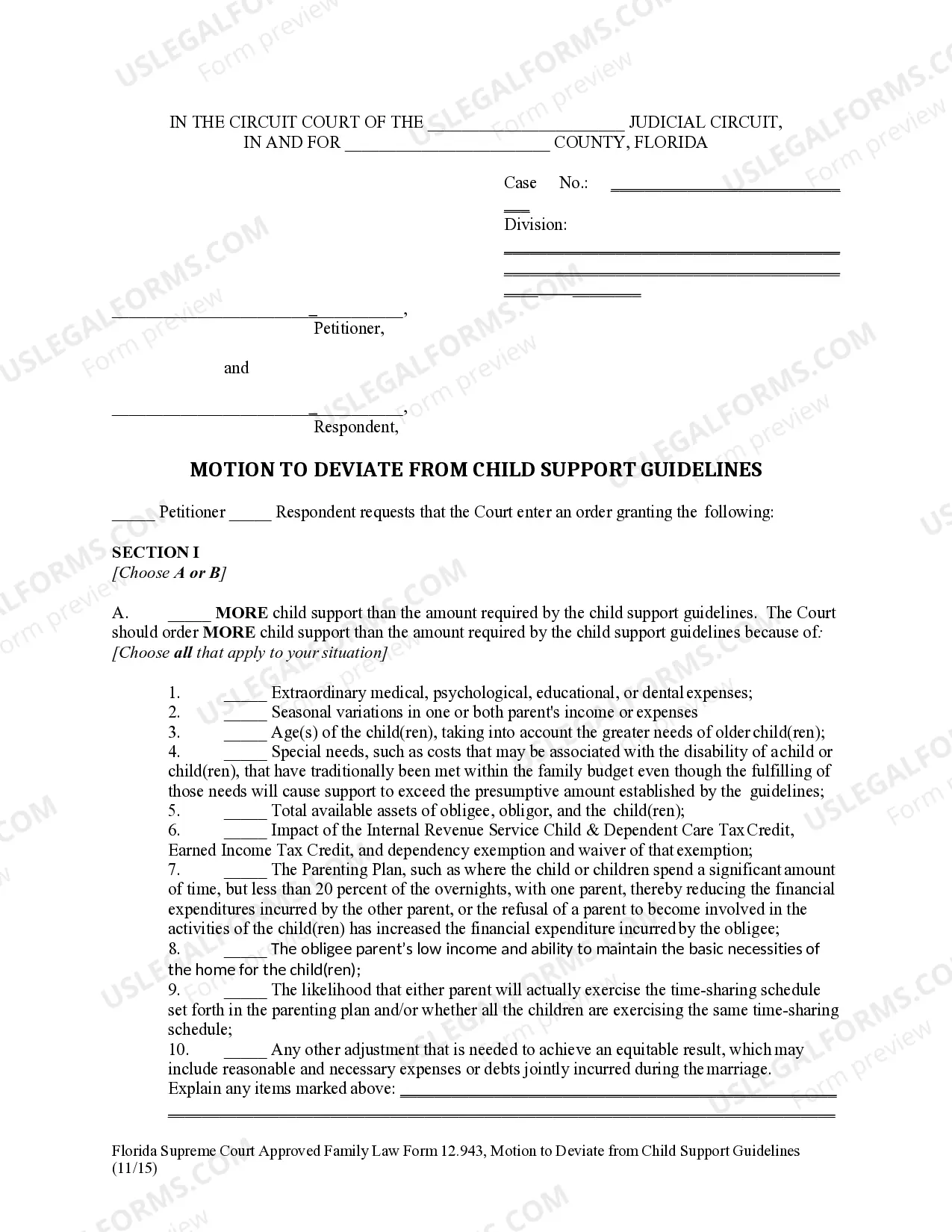 Preview Motion to Deviate from Child Support Guidelines