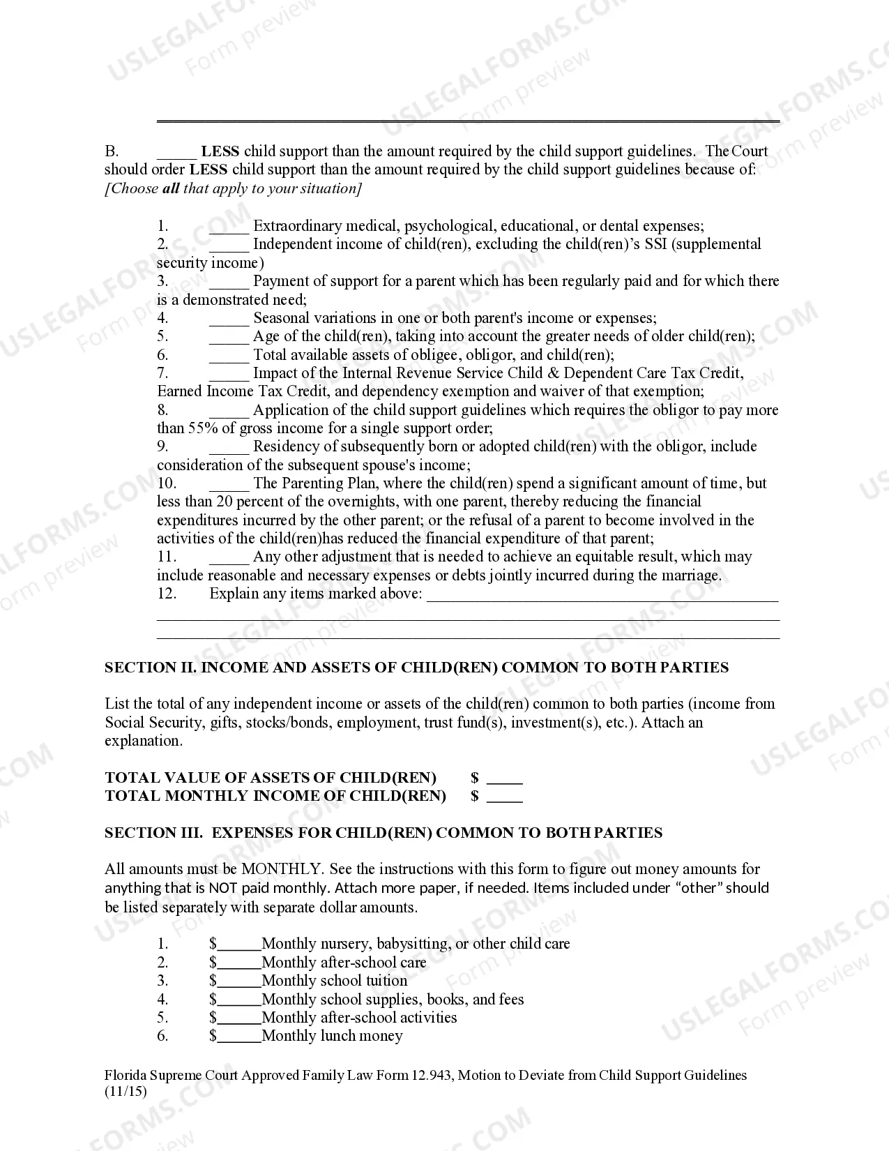 Preview Motion to Deviate from Child Support Guidelines