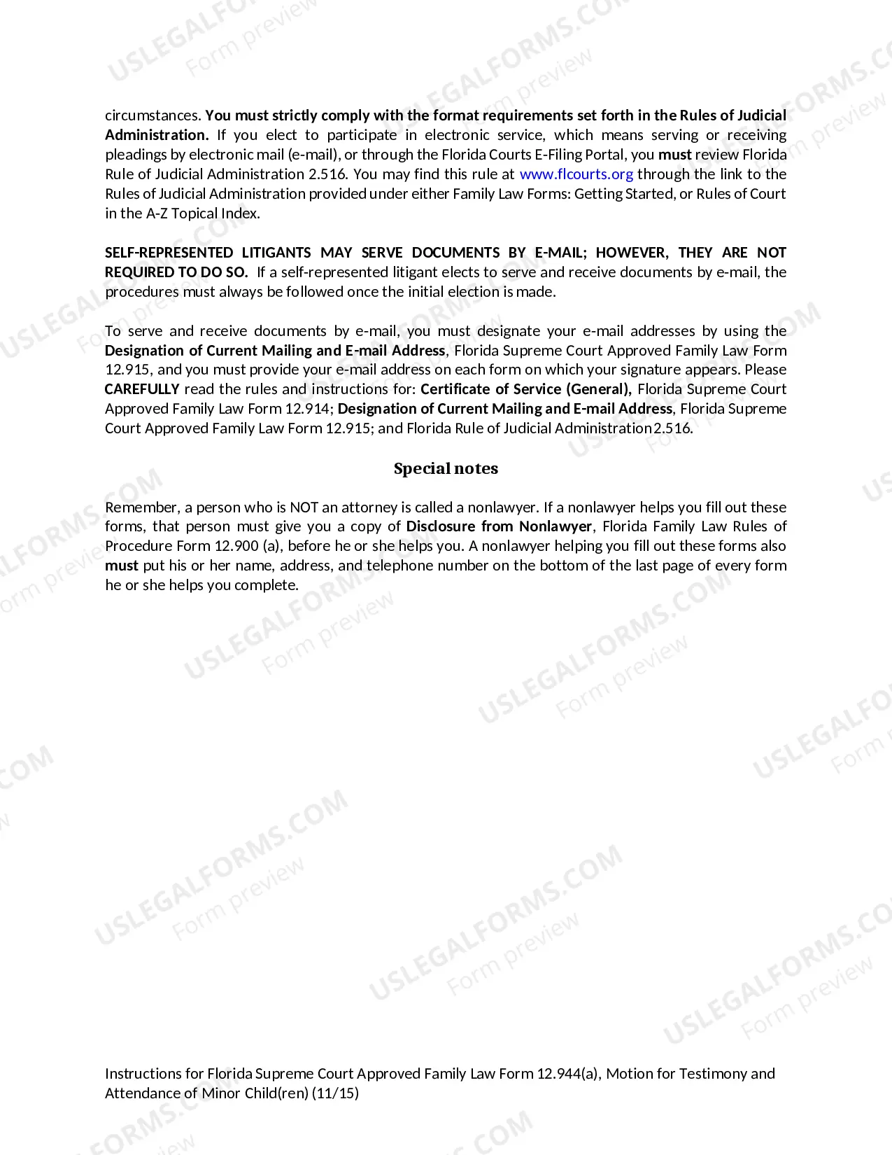 Preview Motion for Testimony and Attendance of Minor Children