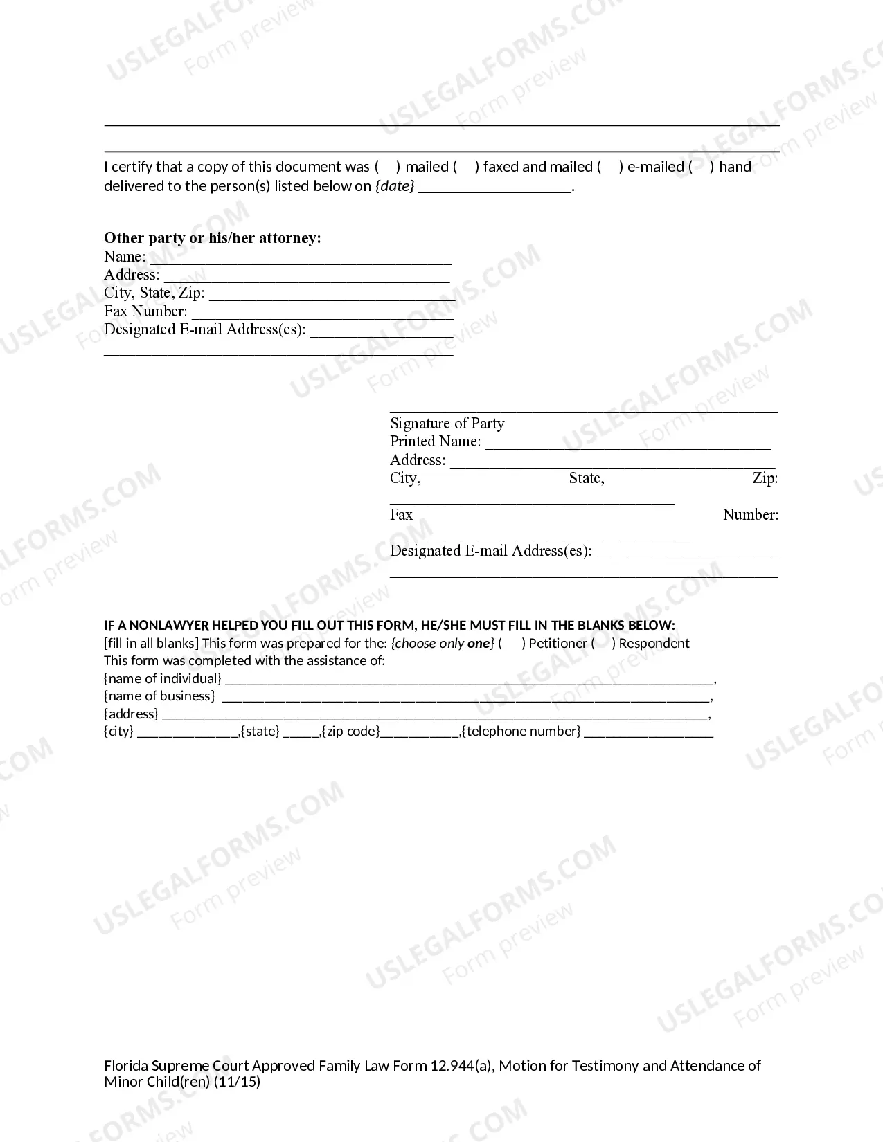 Preview Motion for Testimony and Attendance of Minor Children