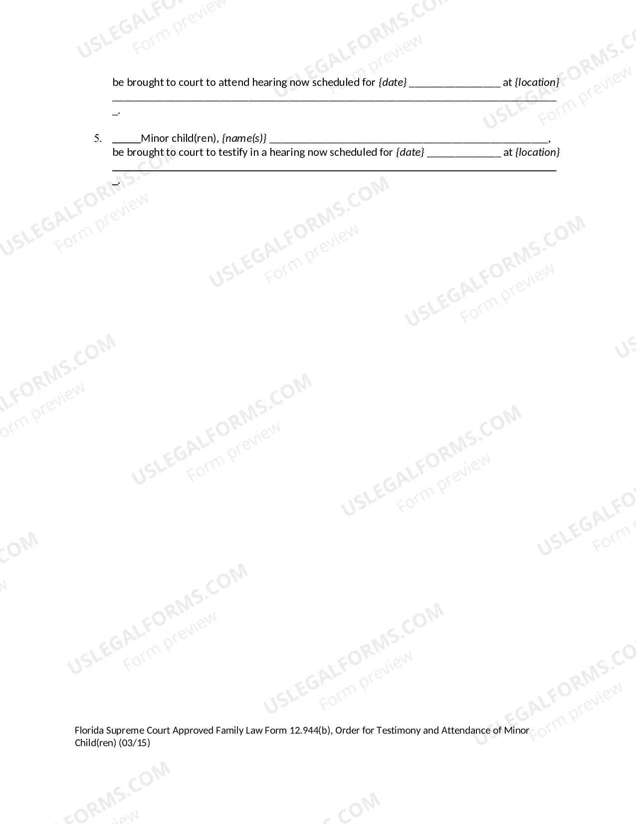 Preview Order Granting Motion for Testimony and Attendance of Minor Children