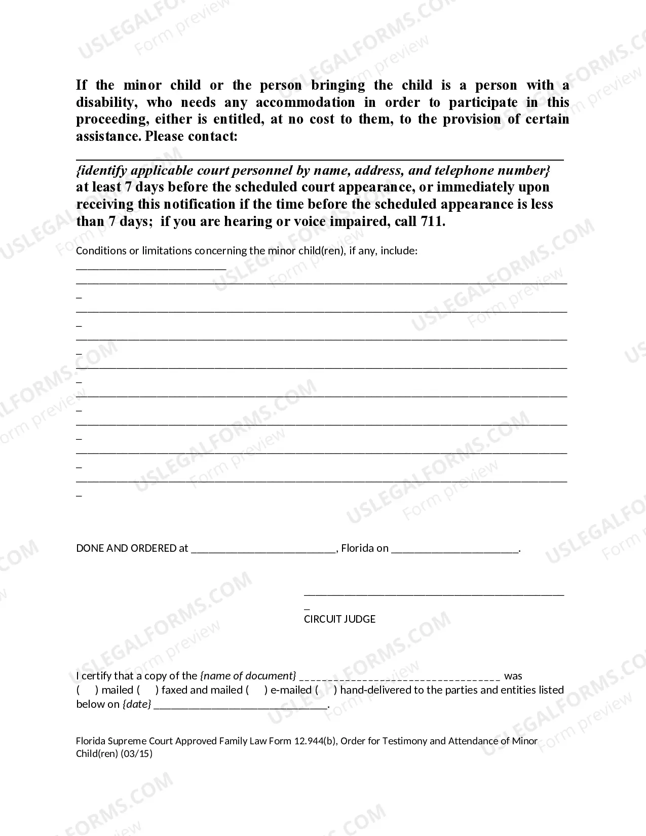 Preview Order Granting Motion for Testimony and Attendance of Minor Children