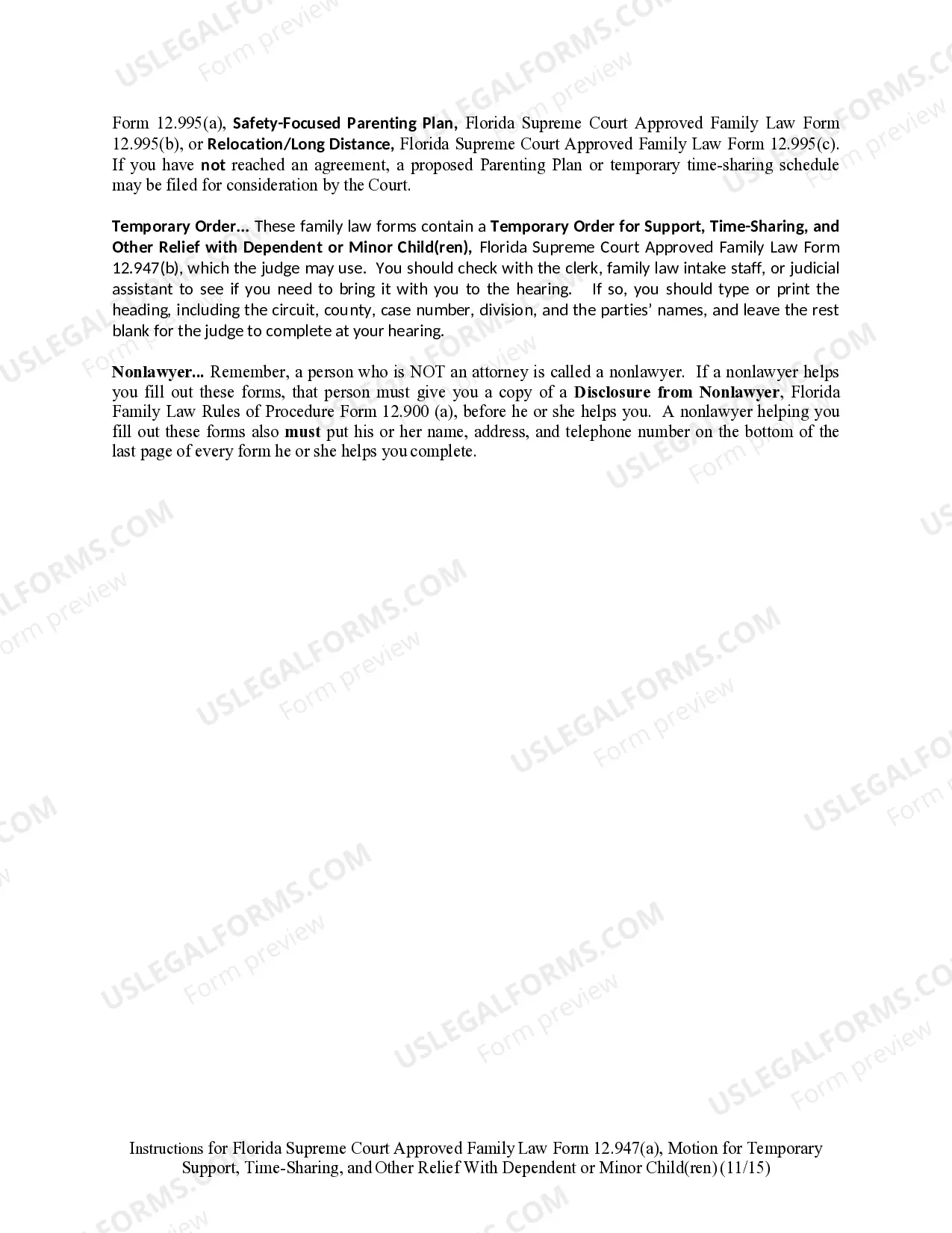 Preview Motion for Temporary Support with Dependent or Minor Children