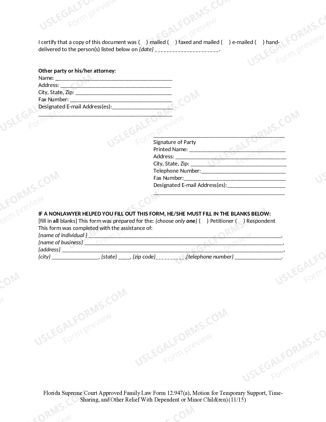 Preview Motion for Temporary Support with Dependent or Minor Children