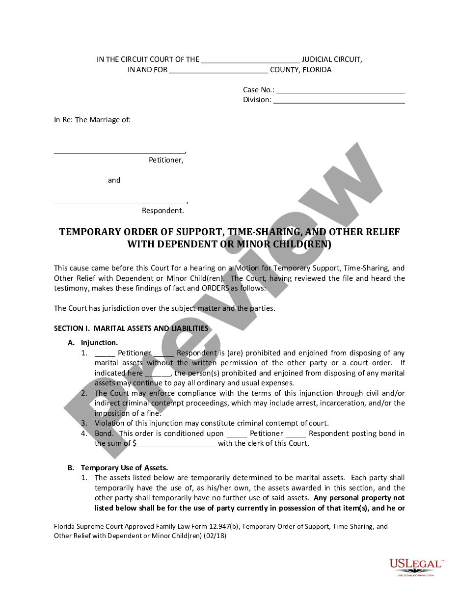 page 0 Temporary Order of Support with Dependent or Minor Children preview
