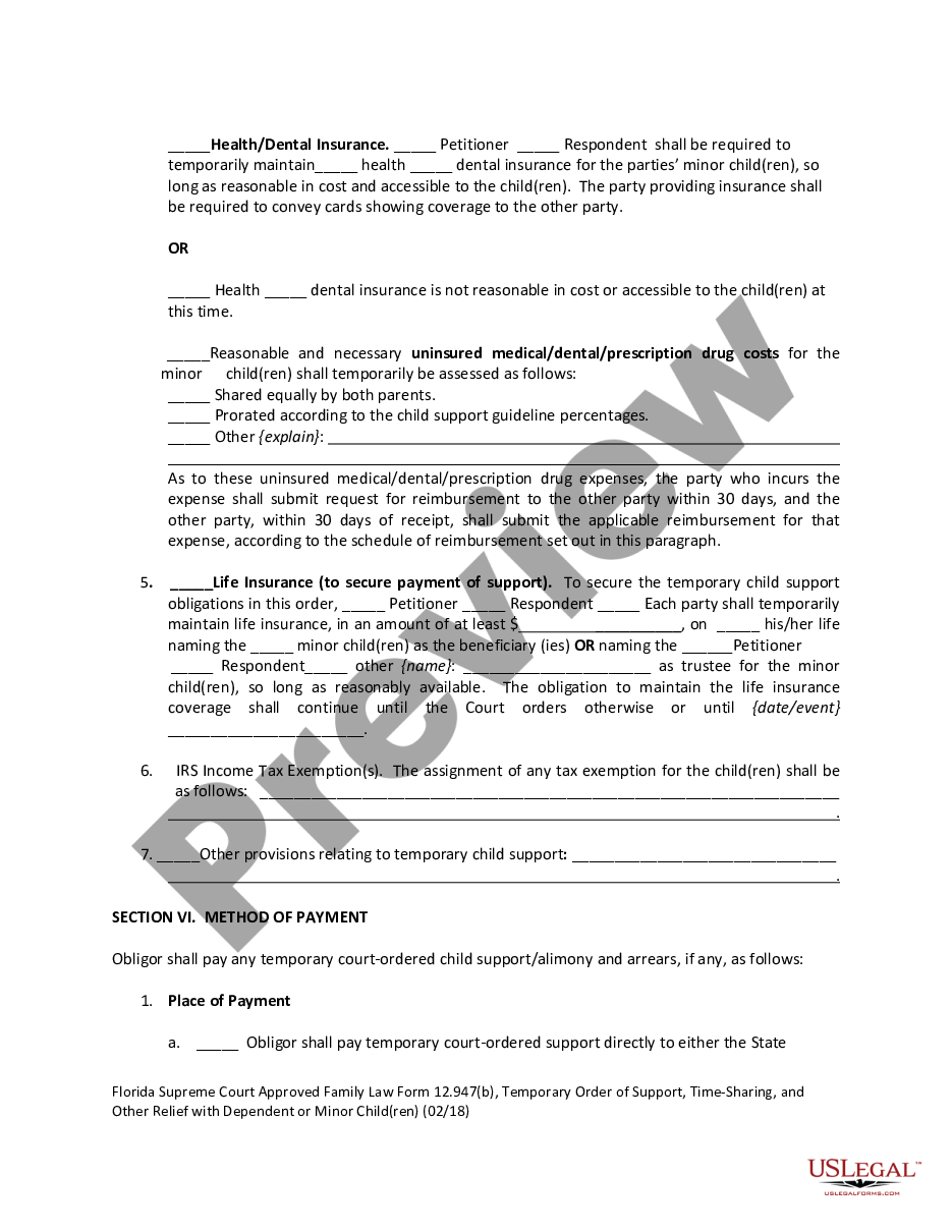 page 9 Temporary Order of Support with Dependent or Minor Children preview