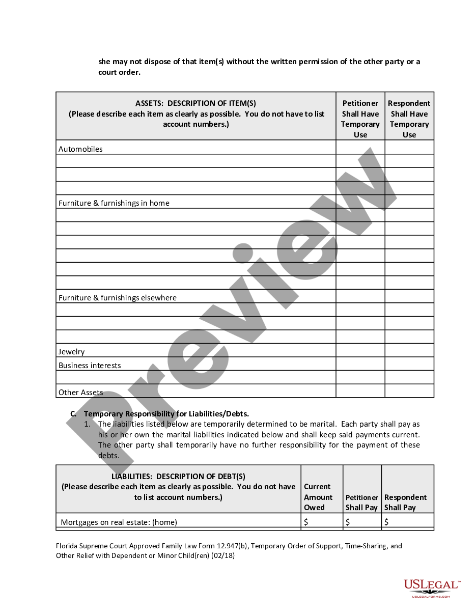 page 1 Temporary Order of Support with Dependent or Minor Children preview