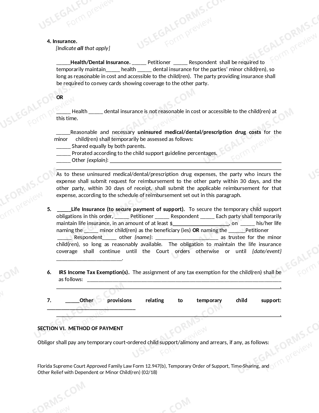 Preview Temporary Order of Support with Dependent or Minor Children