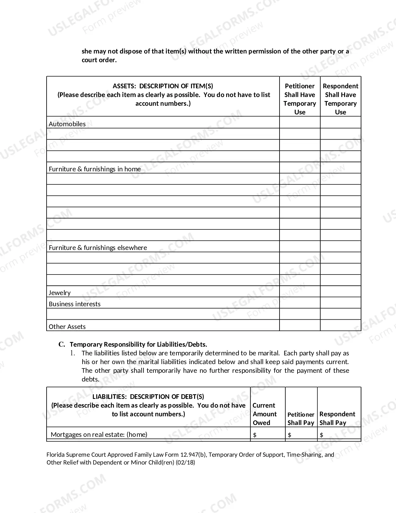 Preview Temporary Order of Support with Dependent or Minor Children