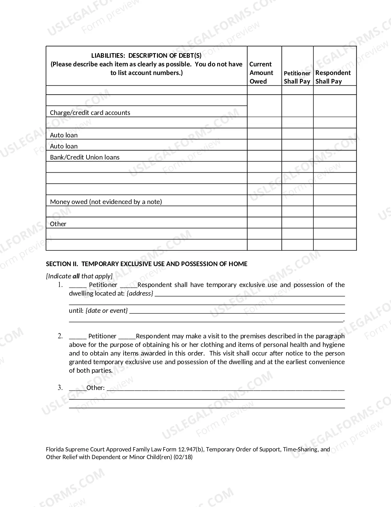 Preview Temporary Order of Support with Dependent or Minor Children