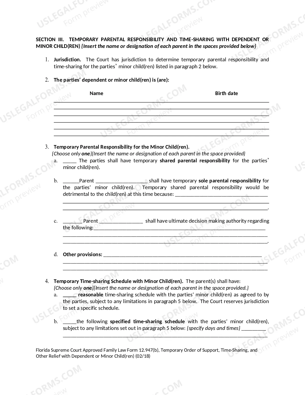 Preview Temporary Order of Support with Dependent or Minor Children