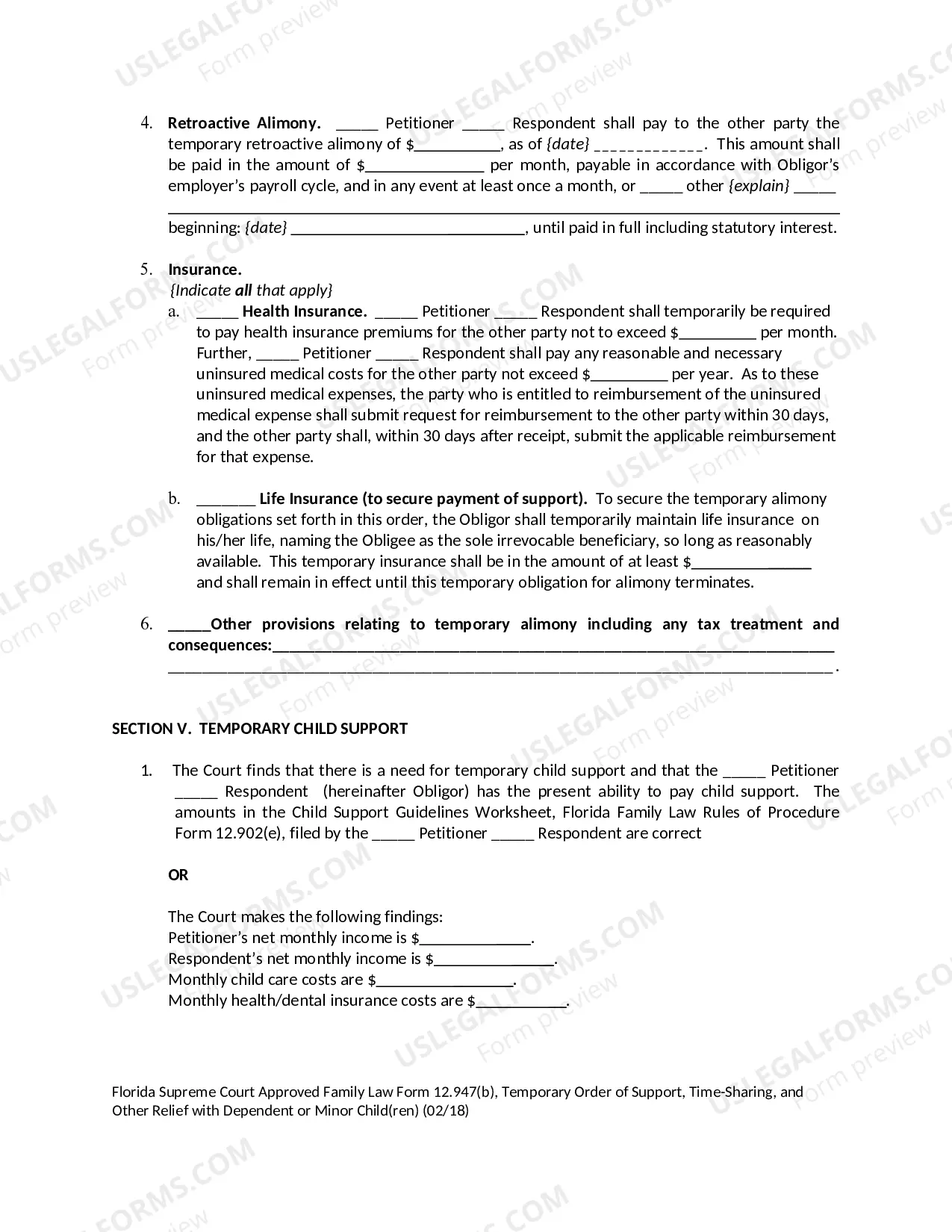 Preview Temporary Order of Support with Dependent or Minor Children