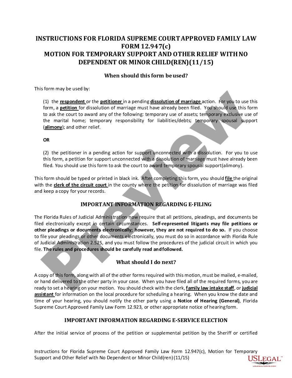 page 0 Motion for Temporary Support with No Dependent or Minor Children preview