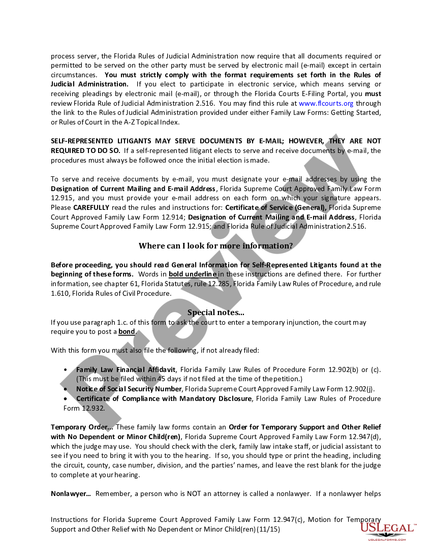 page 1 Motion for Temporary Support with No Dependent or Minor Children preview