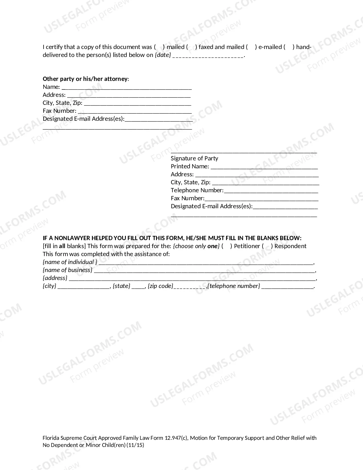 Preview Motion for Temporary Support with No Dependent or Minor Children