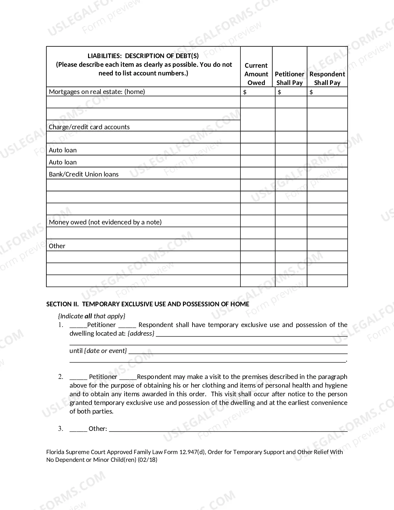 Preview Temporary Support Order With No Dependent or Minor Children