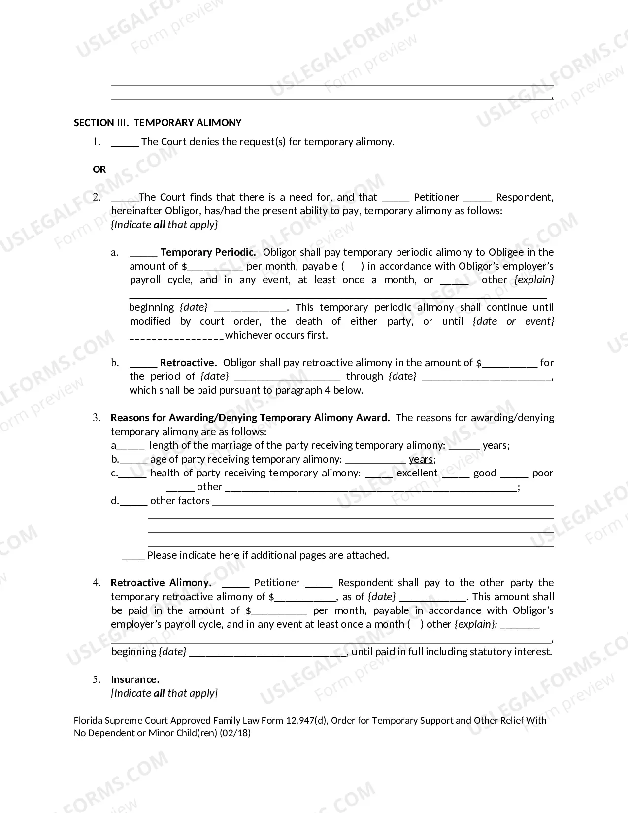 Preview Temporary Support Order With No Dependent or Minor Children