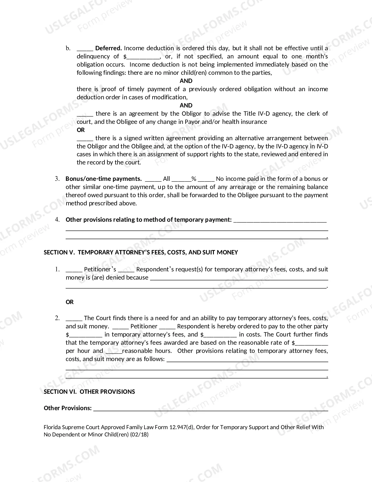 Preview Temporary Support Order With No Dependent or Minor Children