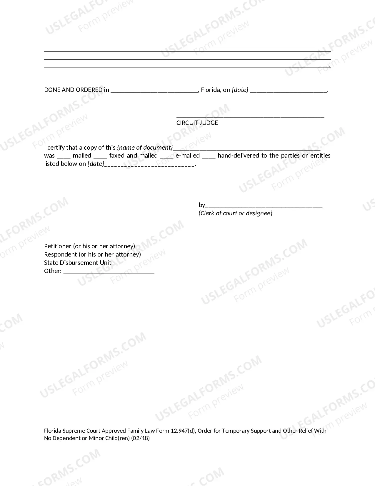 Preview Temporary Support Order With No Dependent or Minor Children