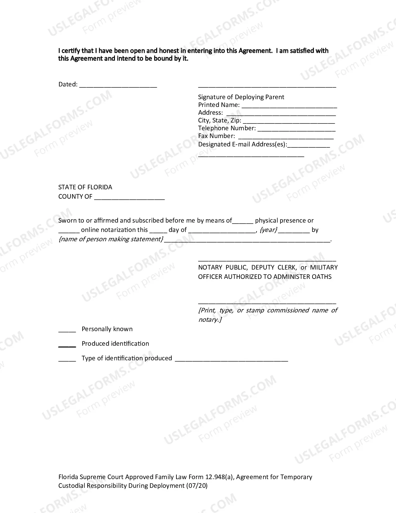Preview Agreement Granting Temporary Custodial Responsibility During Deployment