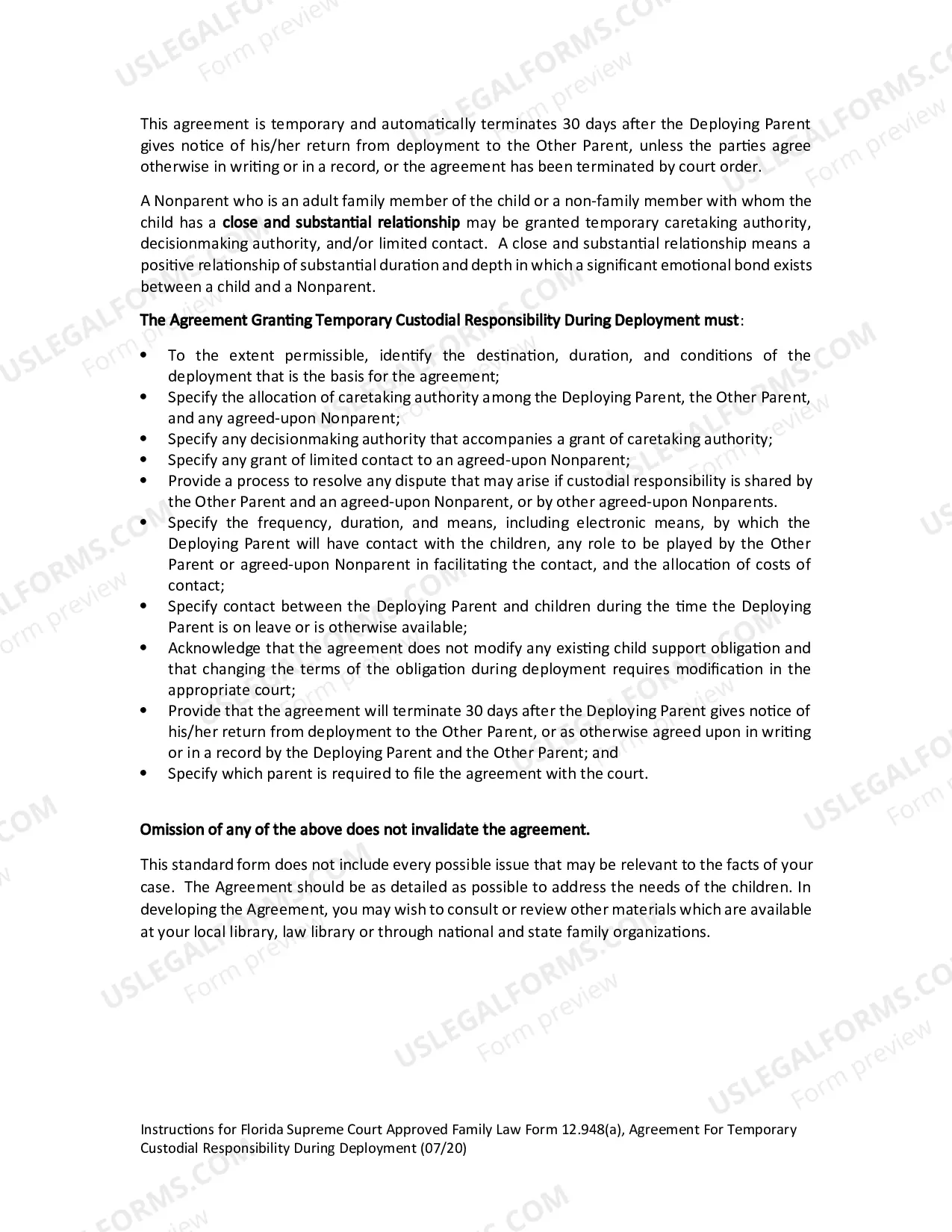Preview Agreement Granting Temporary Custodial Responsibility During Deployment