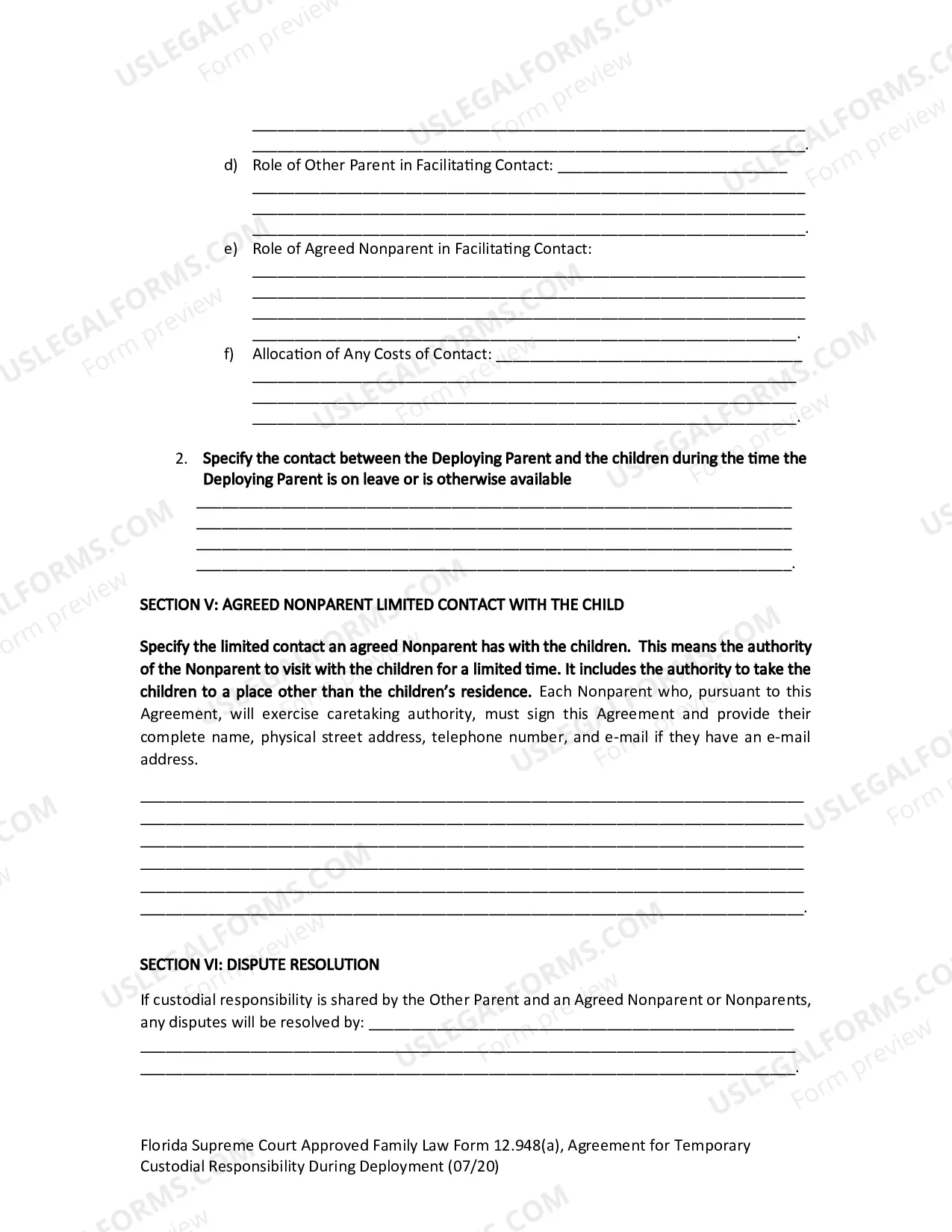 Preview Agreement Granting Temporary Custodial Responsibility During Deployment