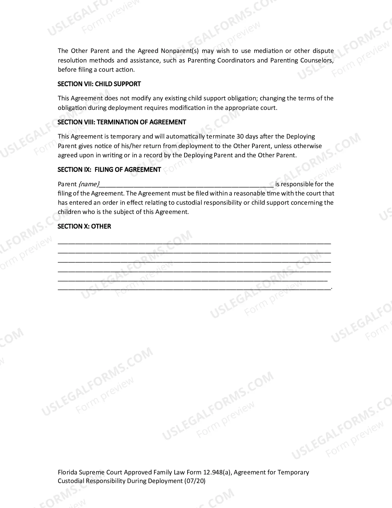 Preview Agreement Granting Temporary Custodial Responsibility During Deployment