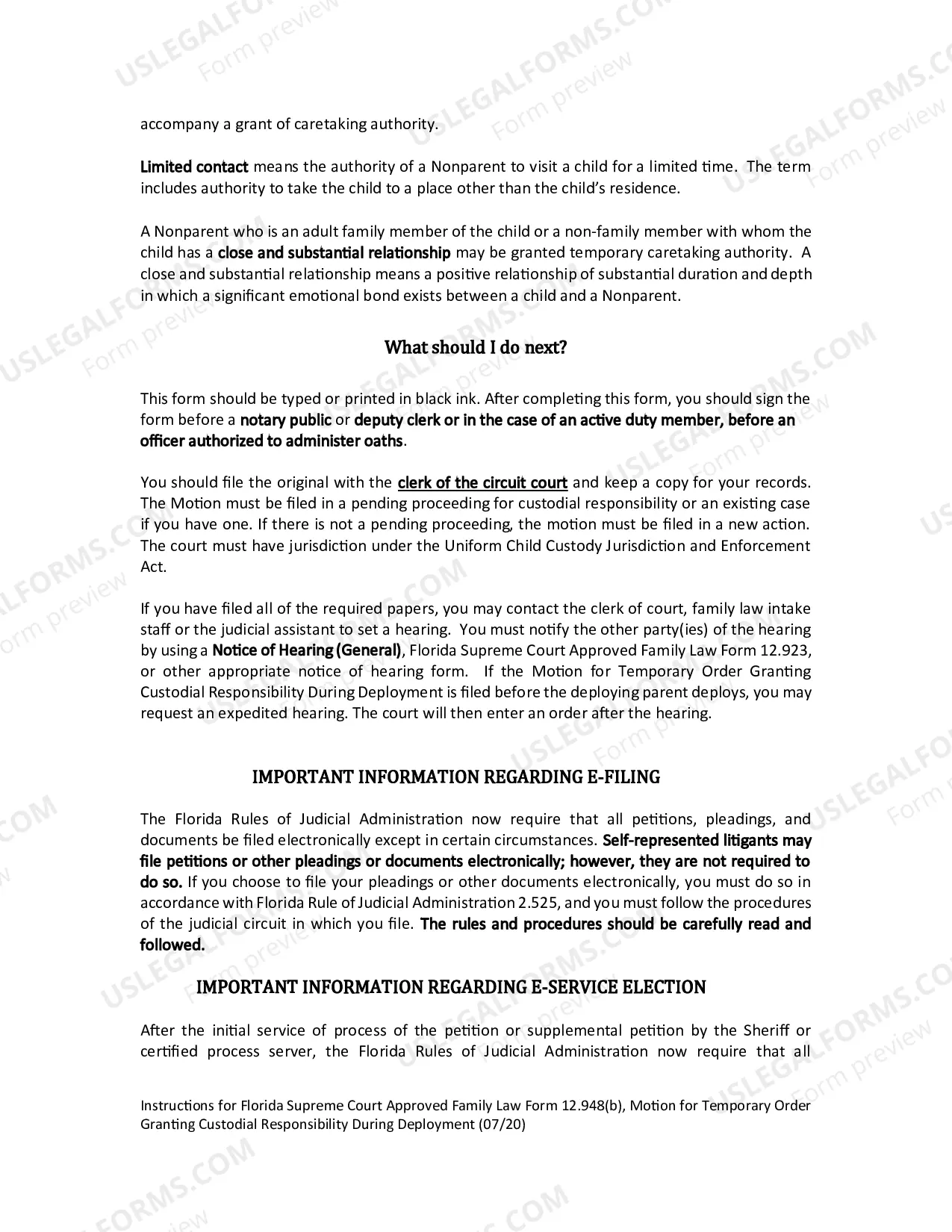 Preview Motion for Temporary Order Granting Custodial Responsibility During Deployment