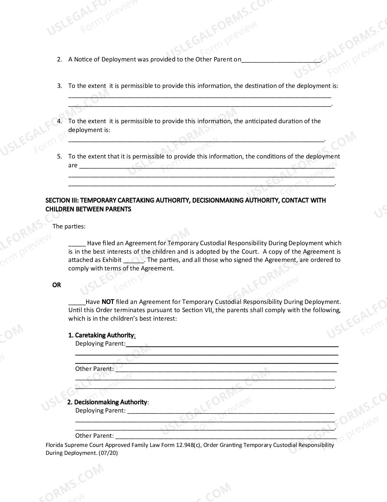 Preview Order Granting Temporary Custodial Responsibility During Deployment