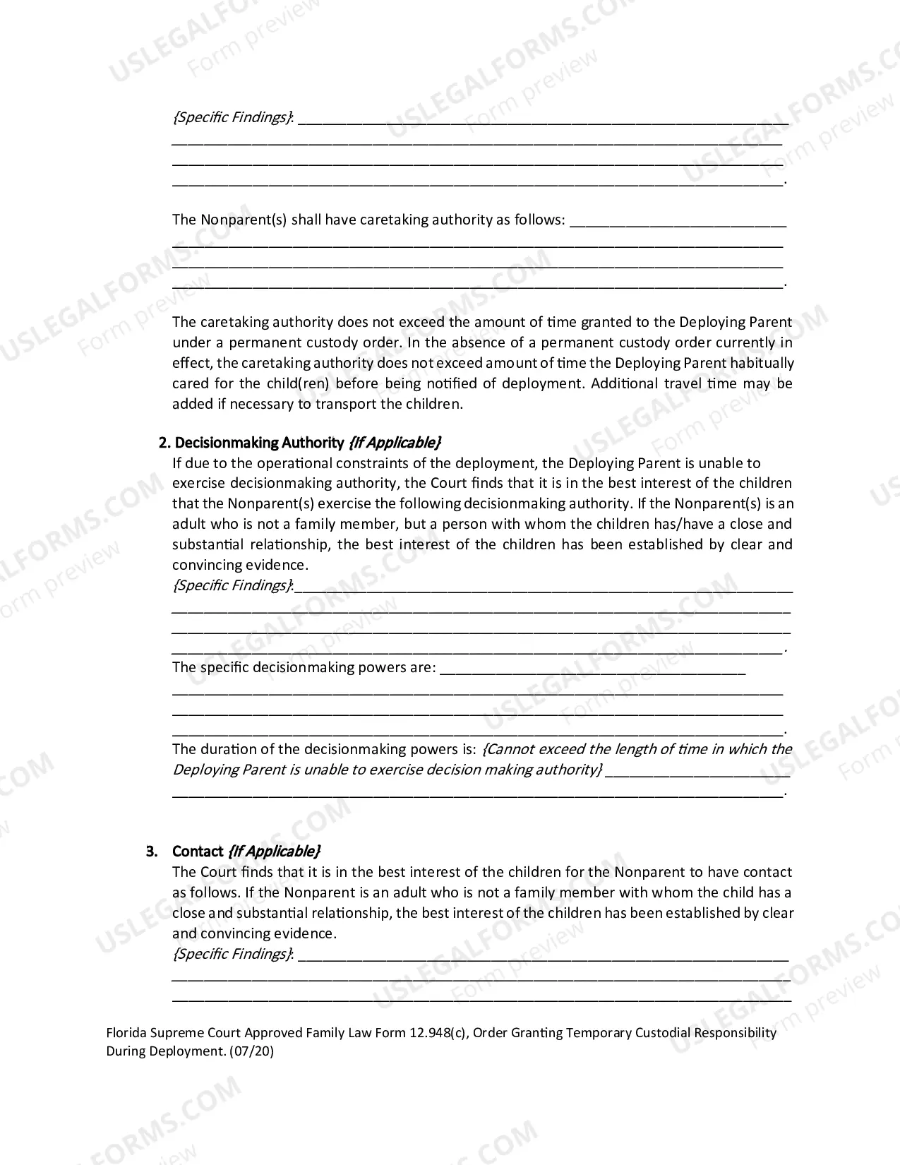 Preview Order Granting Temporary Custodial Responsibility During Deployment