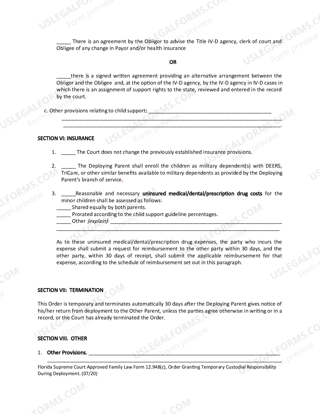 Preview Order Granting Temporary Custodial Responsibility During Deployment