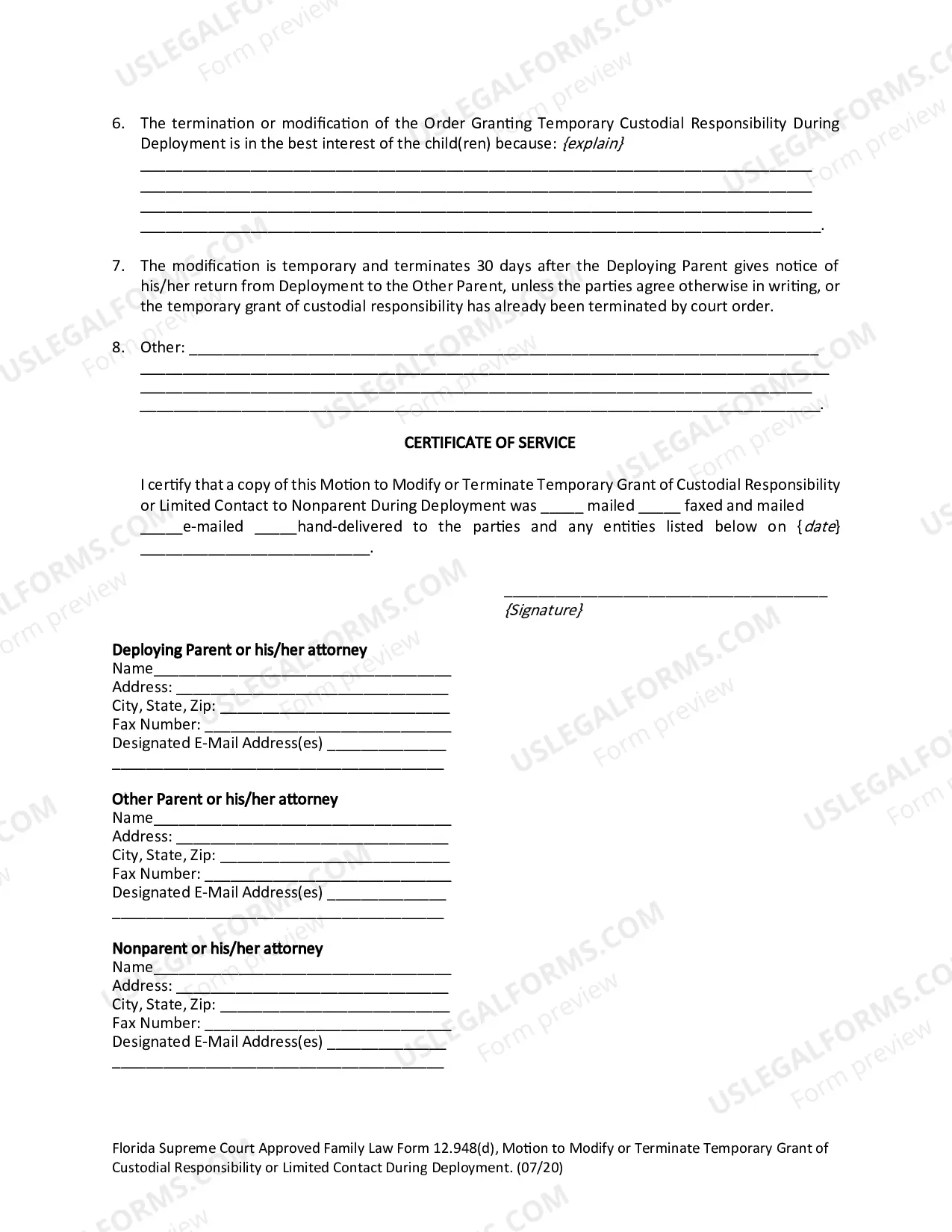 Preview Motion to Modify or Terminate Temporary Grant of Custodial Responsibility or Limited Contact to Nonparent During Deployment